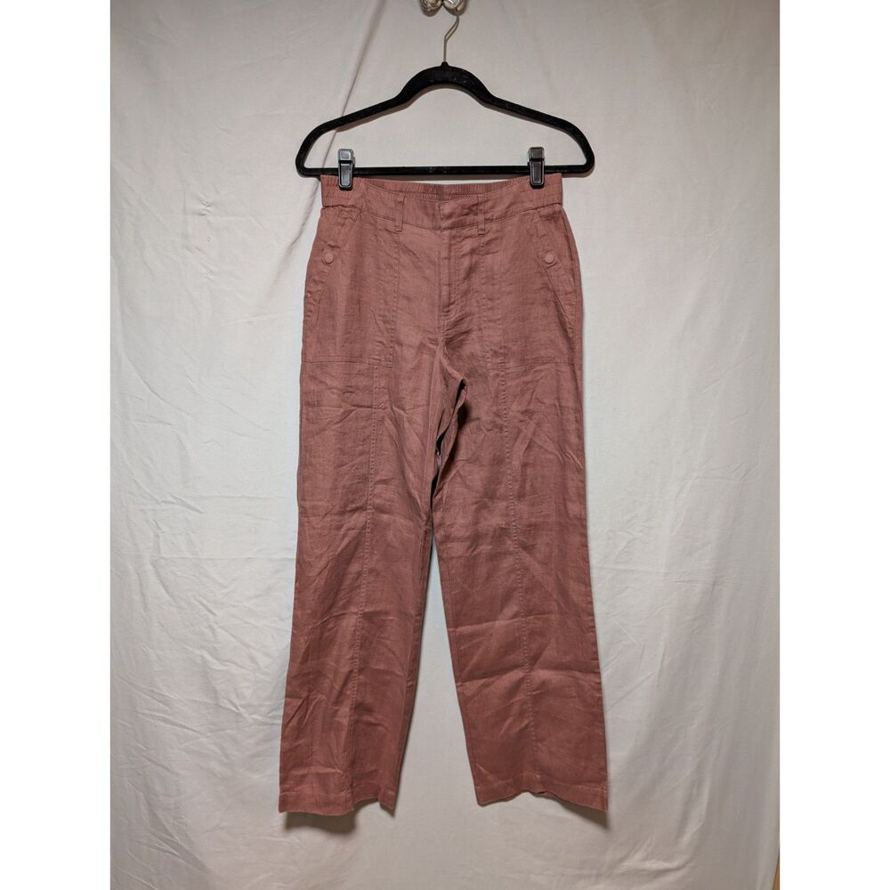 Athleta Cabo Retreat Tawny Rose Pink Linen Straight Pants Snap Button Women's 4